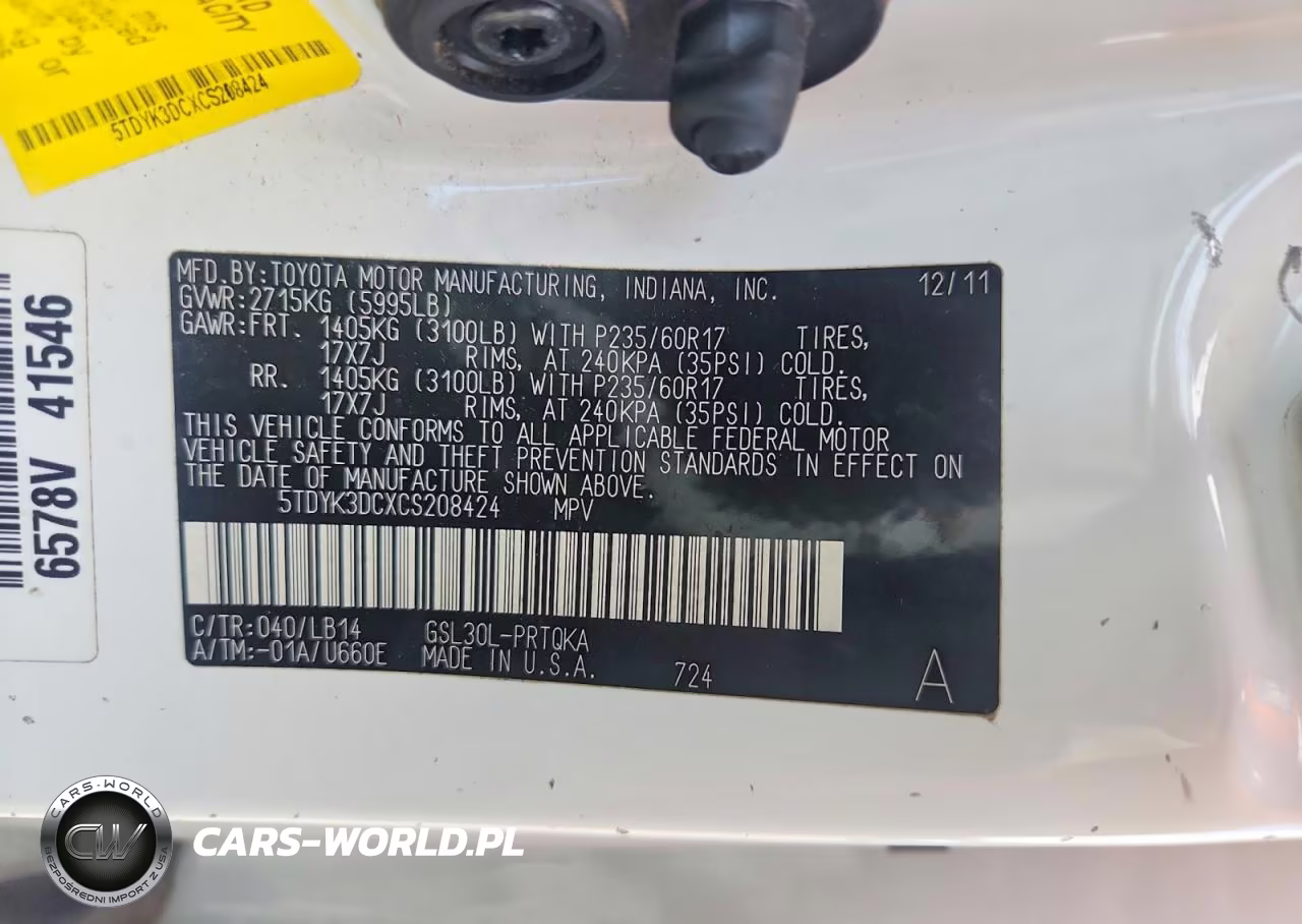 2012 Toyota Sienna Xle 8-Passenger VIN:5TDYK3DCXCS208424 - 12
