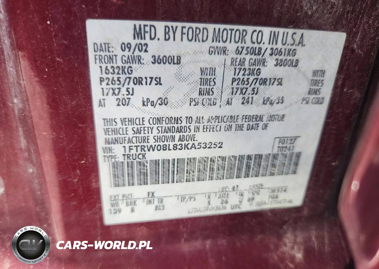 2003 Ford F150 Supercrew VIN:1FTRW08L83KA53252 - 12