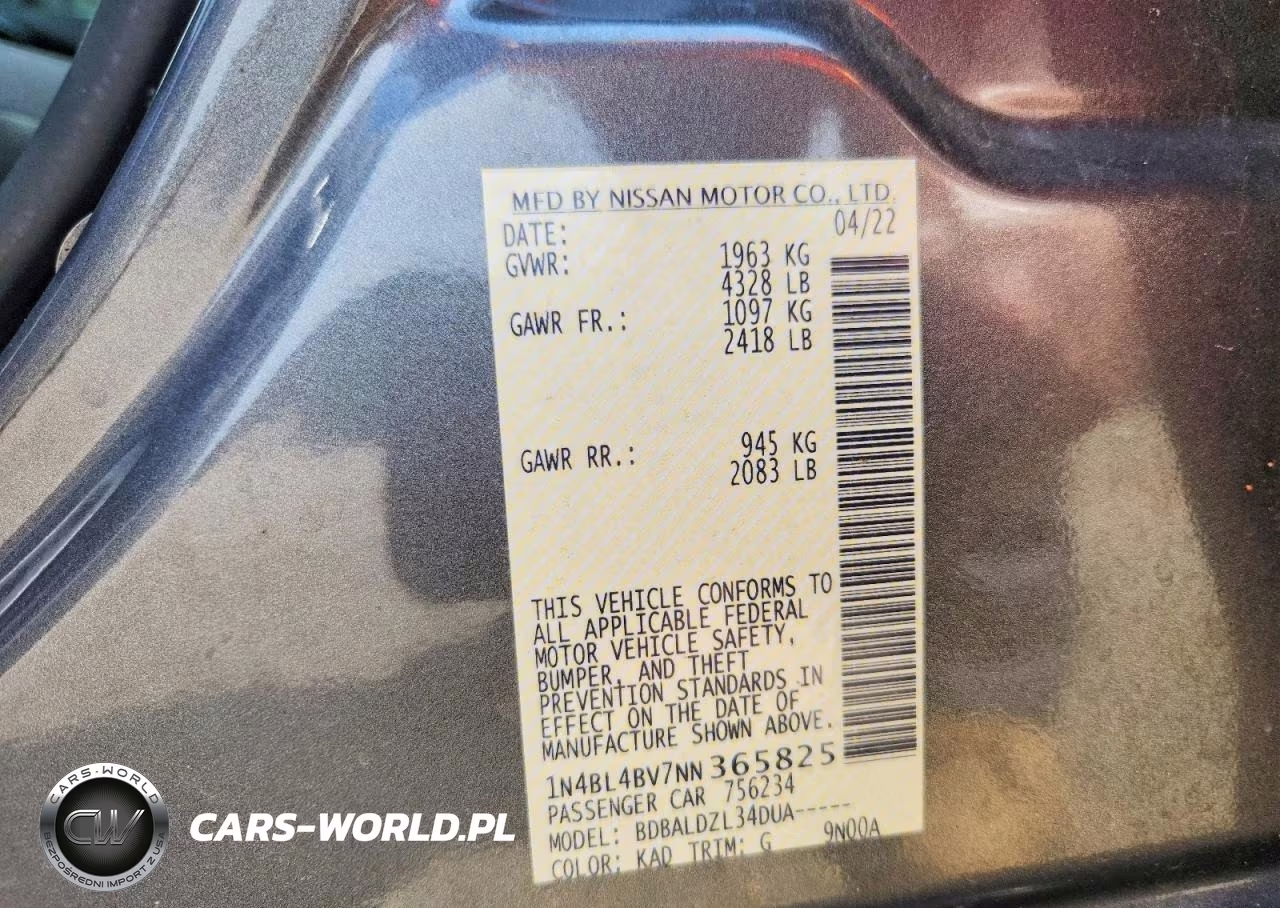 2022 Nissan Altima S VIN:1N4BL4BV7NN365825 - 12