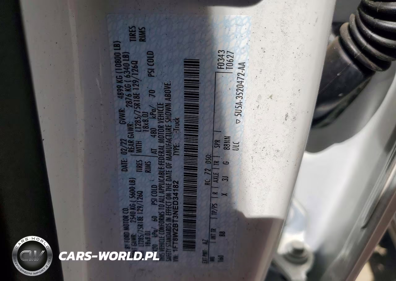 2022 Ford F250 Super Duty VIN:1FT8W2BT3NED34182 - 12