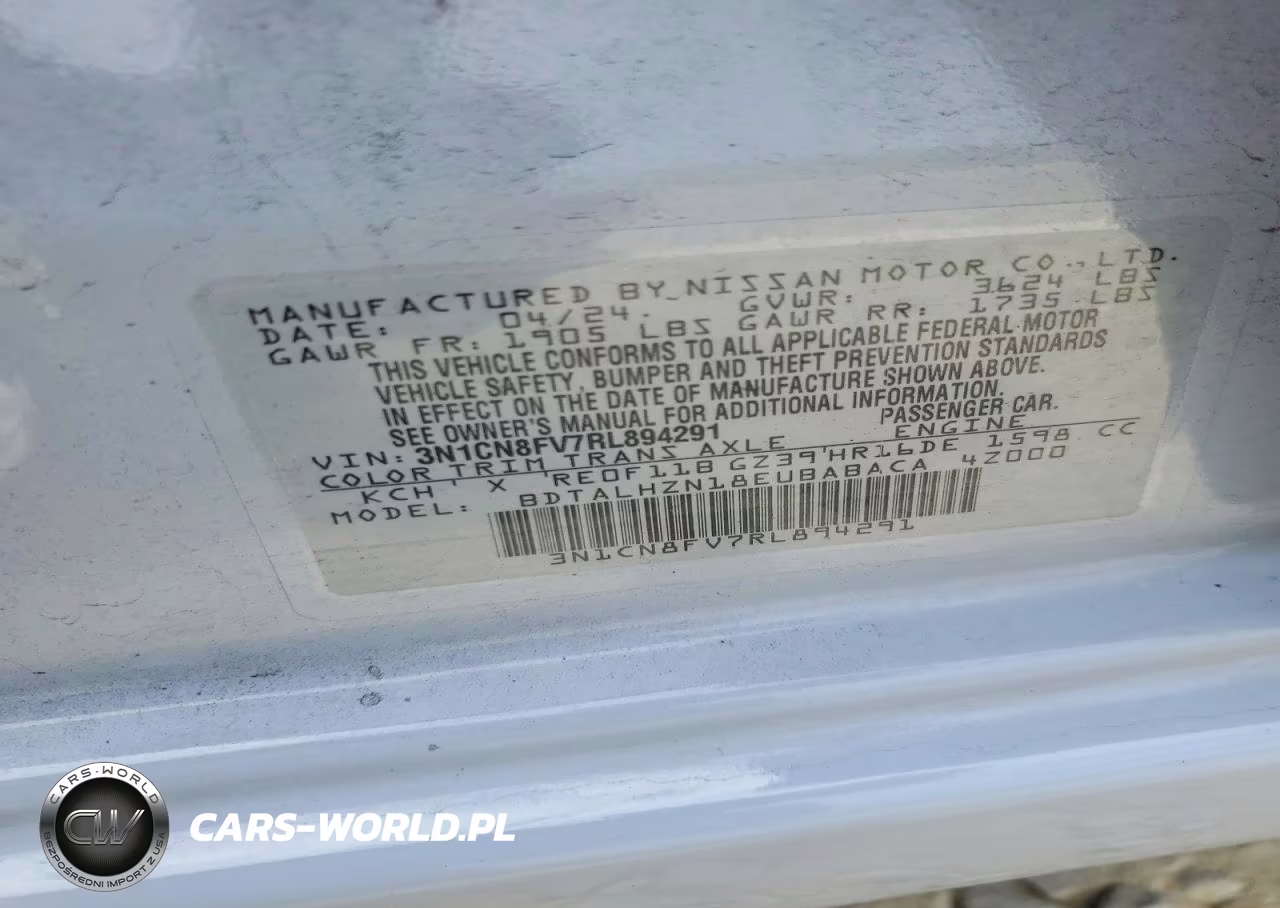 2024 Nissan Versa Sr VIN:3N1CN8FV7RL894291 - 12