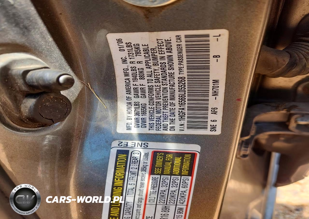 2006 Honda Civic Lx VIN:1HGFA16566L055268 - 12
