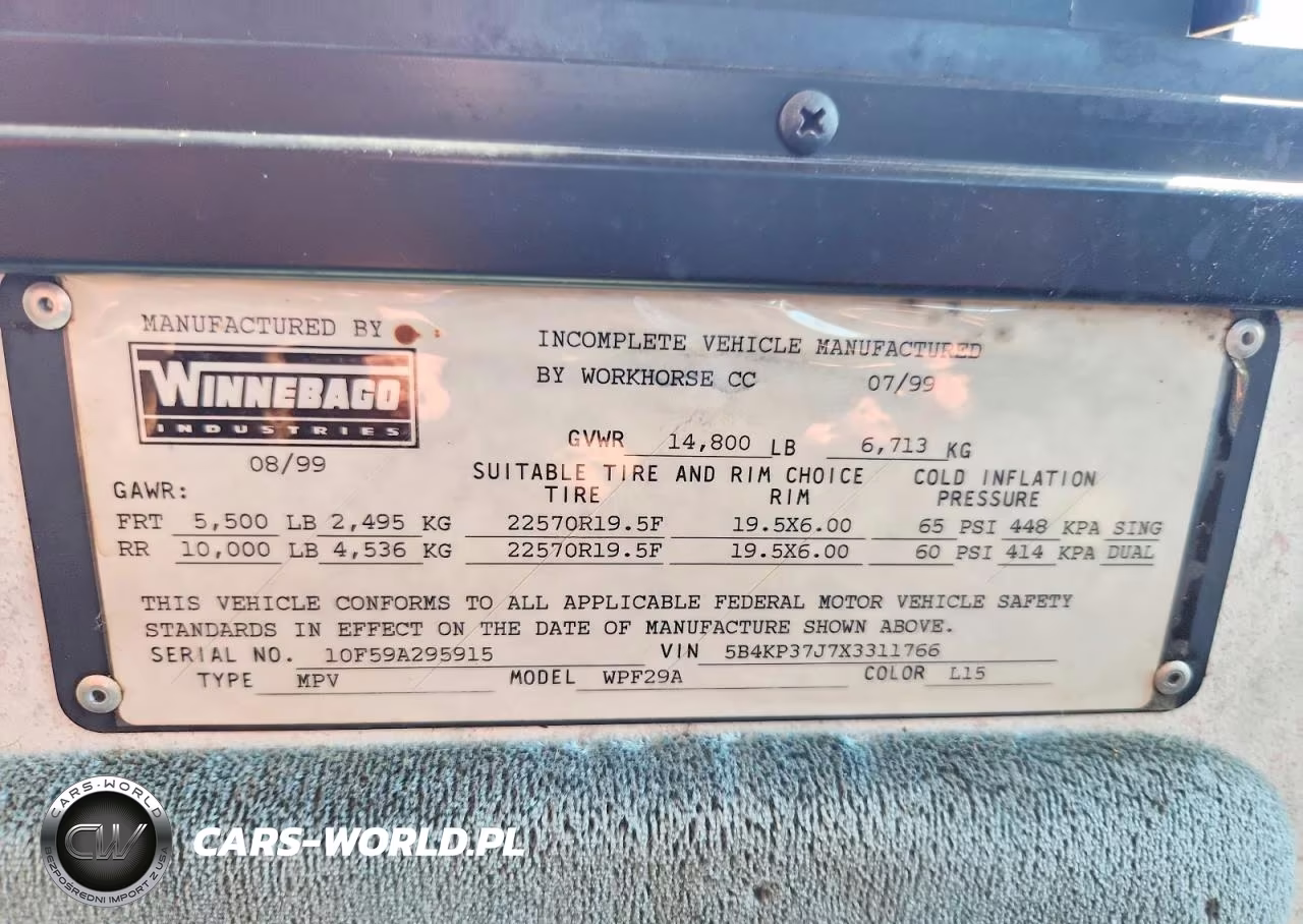 1999 Winnebago Brave Rv VIN:5B4KP37J7X3311766 - 10