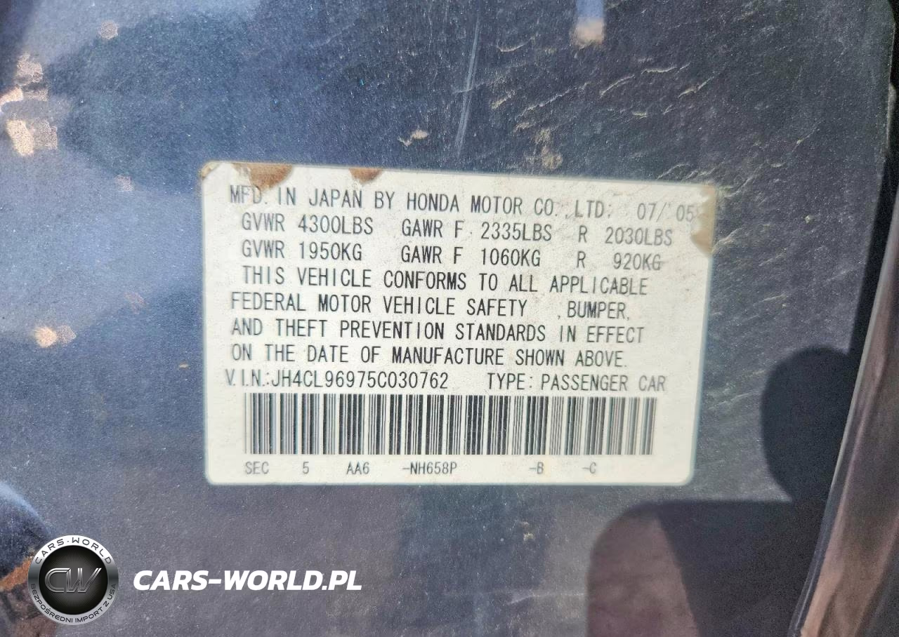 2005 Acura Tsx VIN:JH4CL96975C030762 - 12