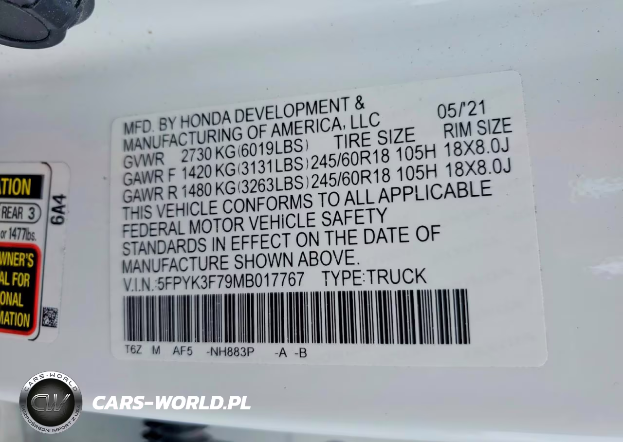 2021 Honda Ridgeline Rtl VIN:5FPYK3F79MB017767 - 12
