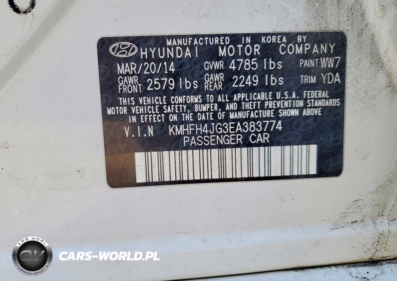 2014 Hyundai Azera Limited VIN:KMHFH4JG3EA383774 - 12