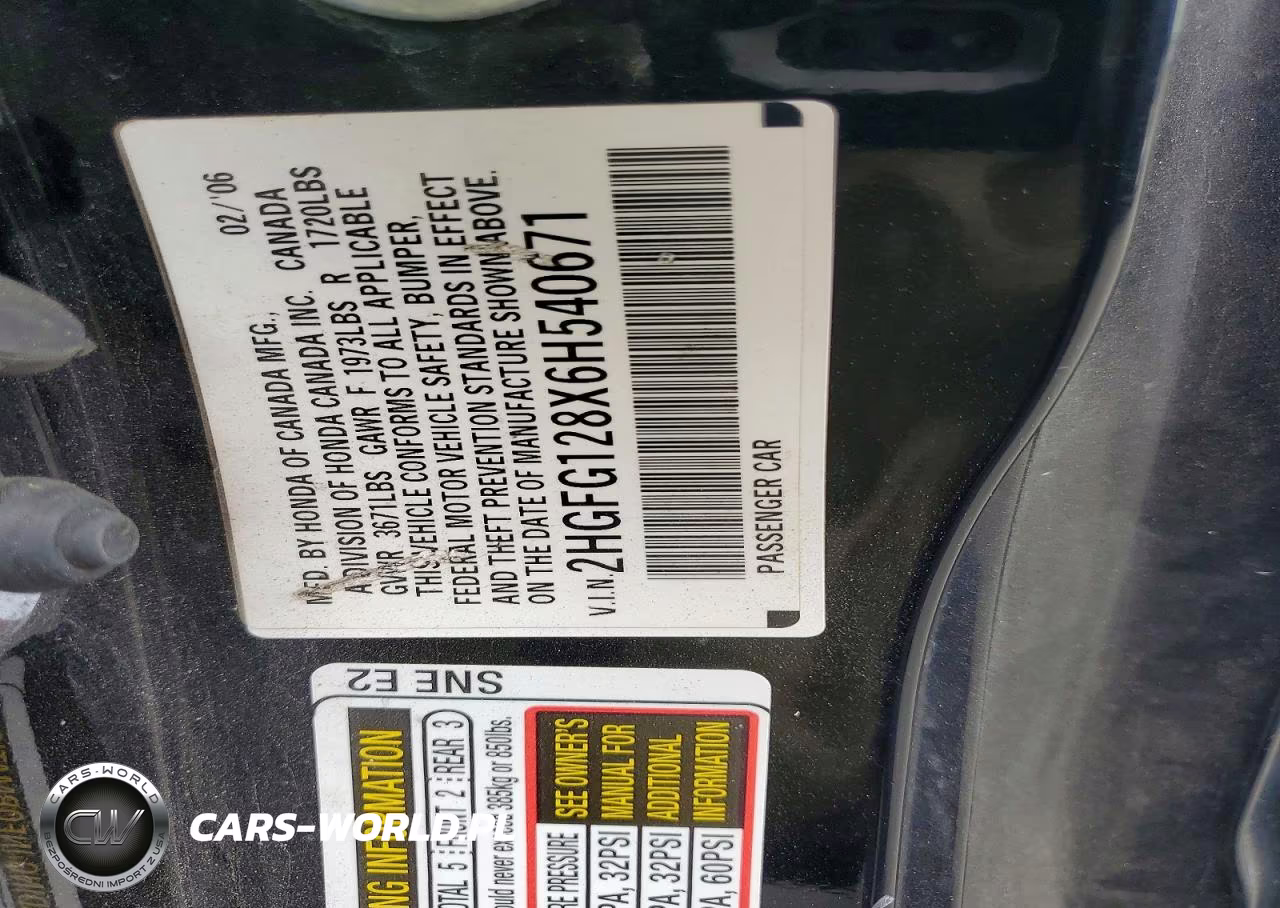 2006 Honda Civic Ex VIN:2HGFG128X6H540671 - 12