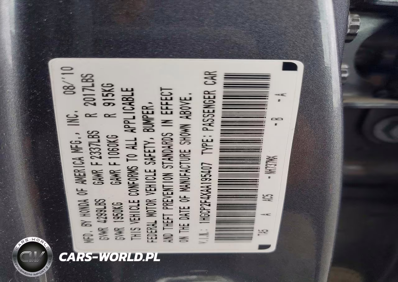 2010 Honda Accord Lxp VIN:1HGCP2F4XAA195407 - 12