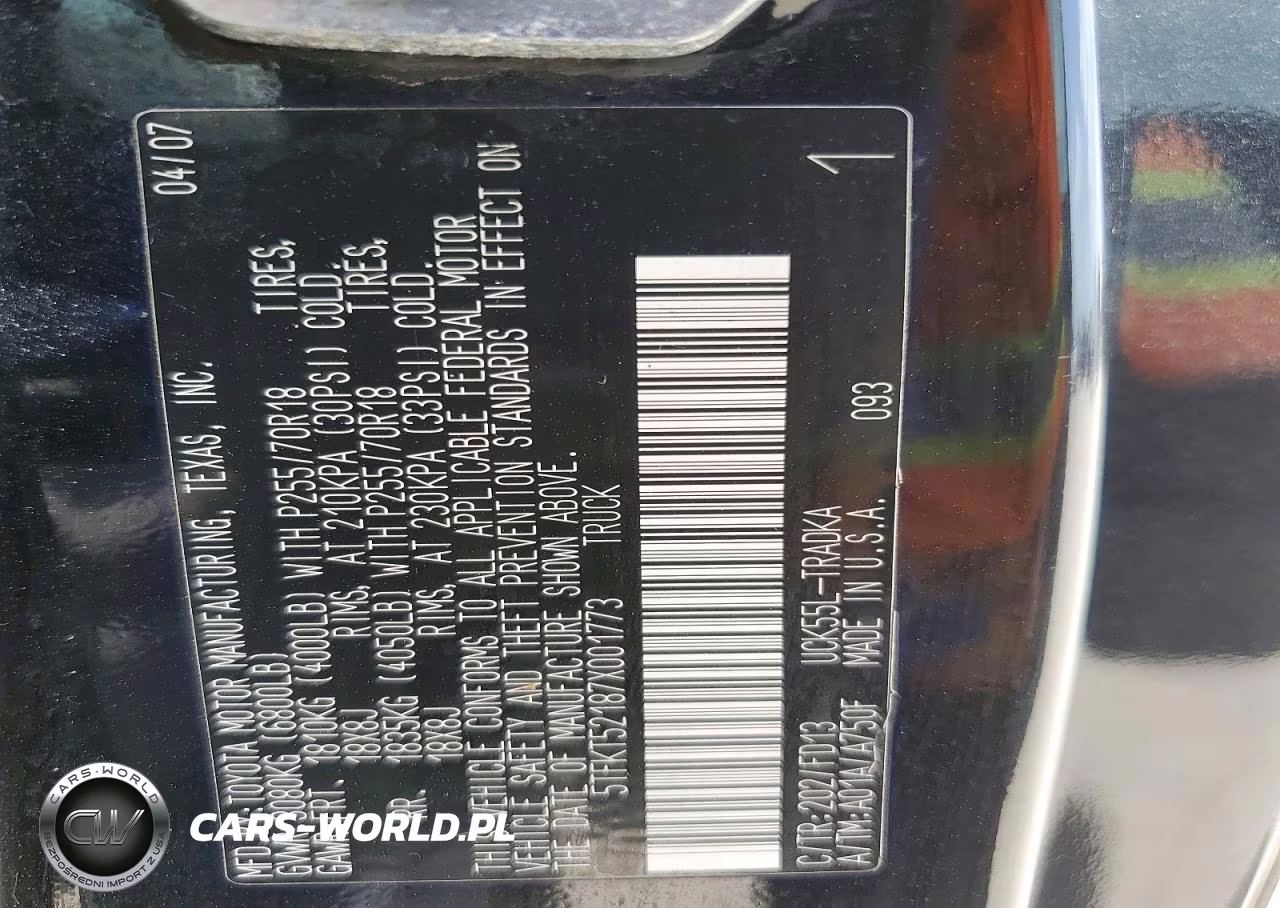 2007 Toyota Tundra VIN:5TFKT52187X001773 - 12