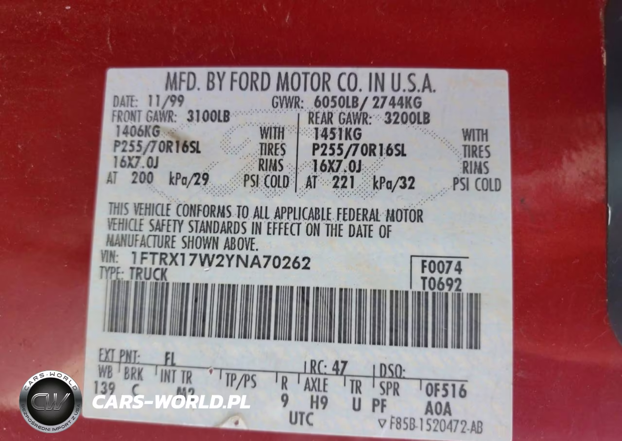 2000 Ford F150 VIN:1FTRX17W2YNA70262 - 12
