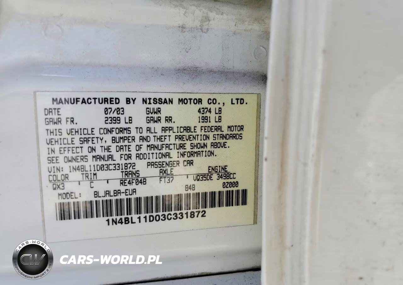 2003 Nissan Altima Se VIN:1N4BL11D03C331872 - 12