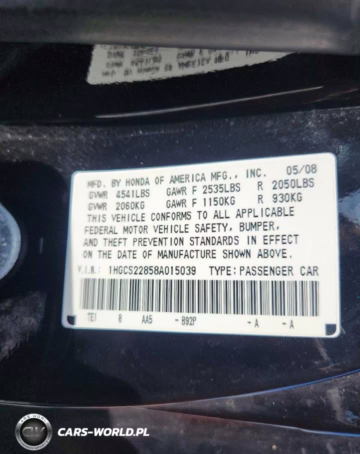 2008 Honda Accord Exl VIN:1HGCS22858A015039 - 12