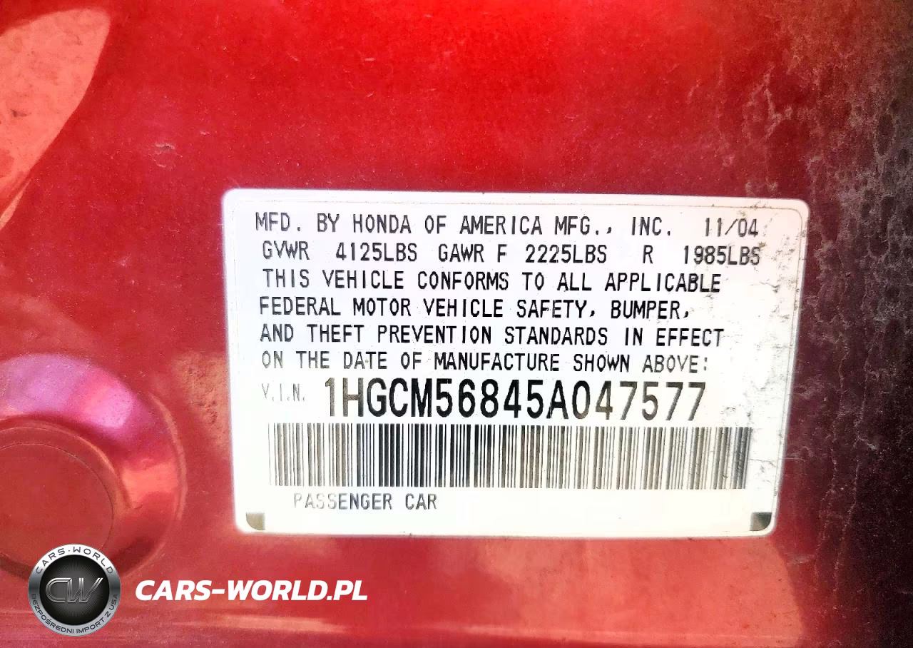 2005 Honda Accord Ex VIN:1HGCM56845A047577 - 12