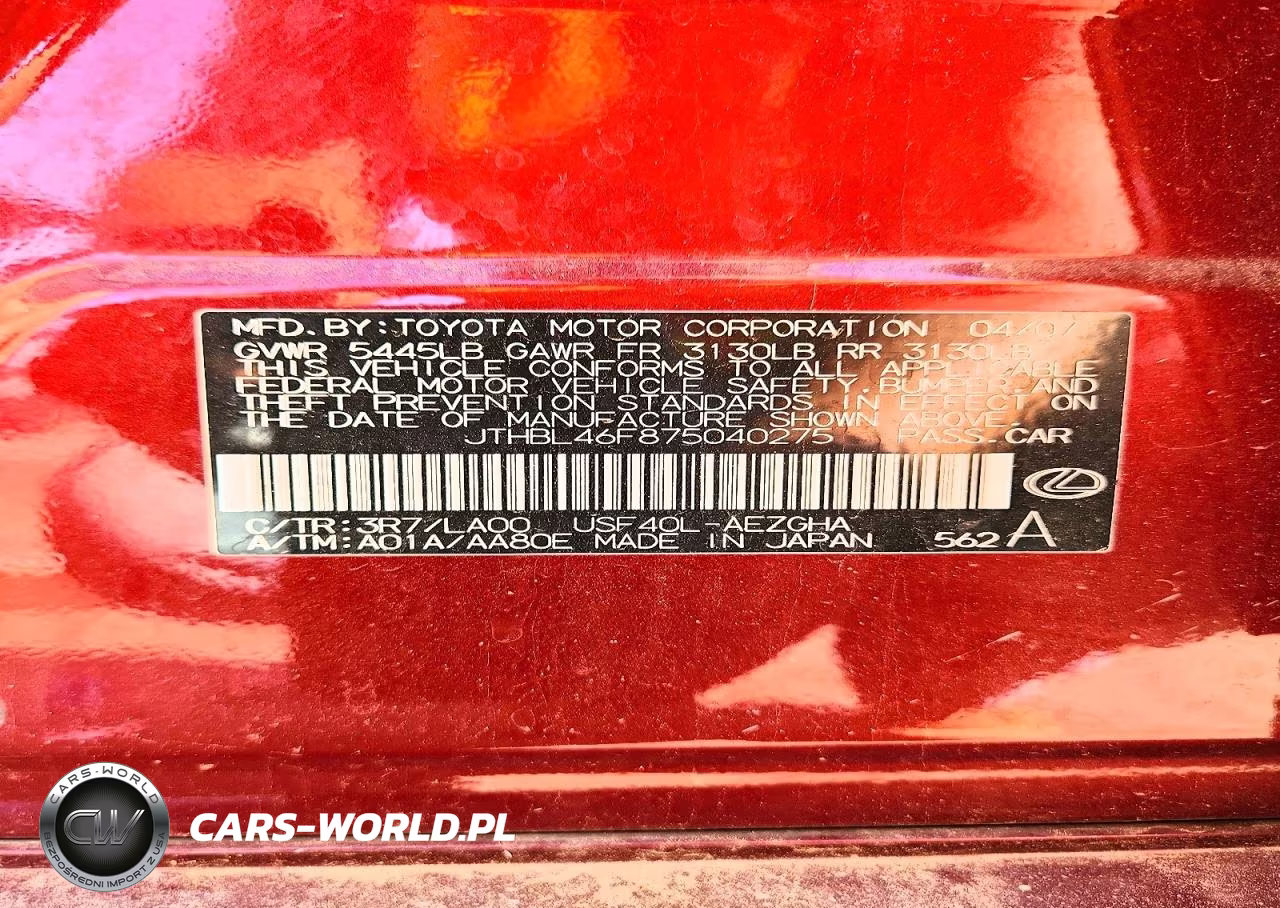2007 Lexus Ls 460 VIN:JTHBL46F875040275 - 12