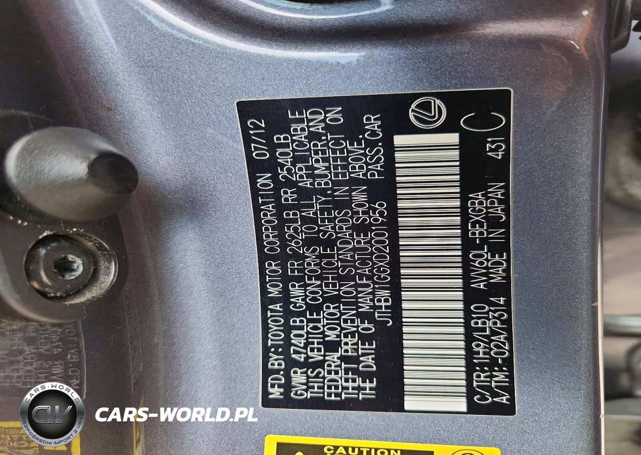 2013 Lexus Es 300H VIN:JTHBW1GGXD2001956 - 12