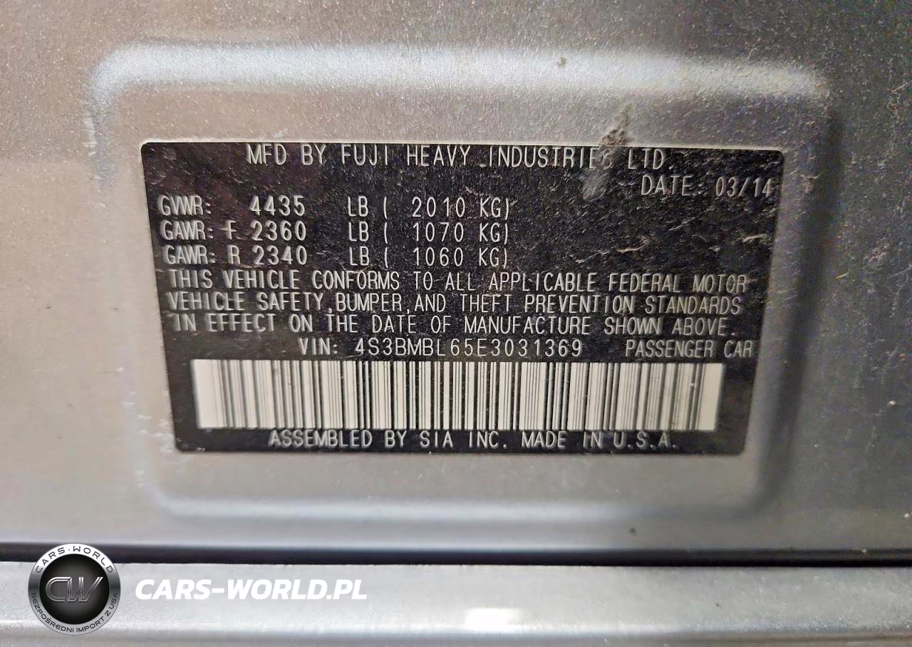 2014 Subaru Legacy 2.5I Limited VIN:4S3BMBL65E3031369 - 12