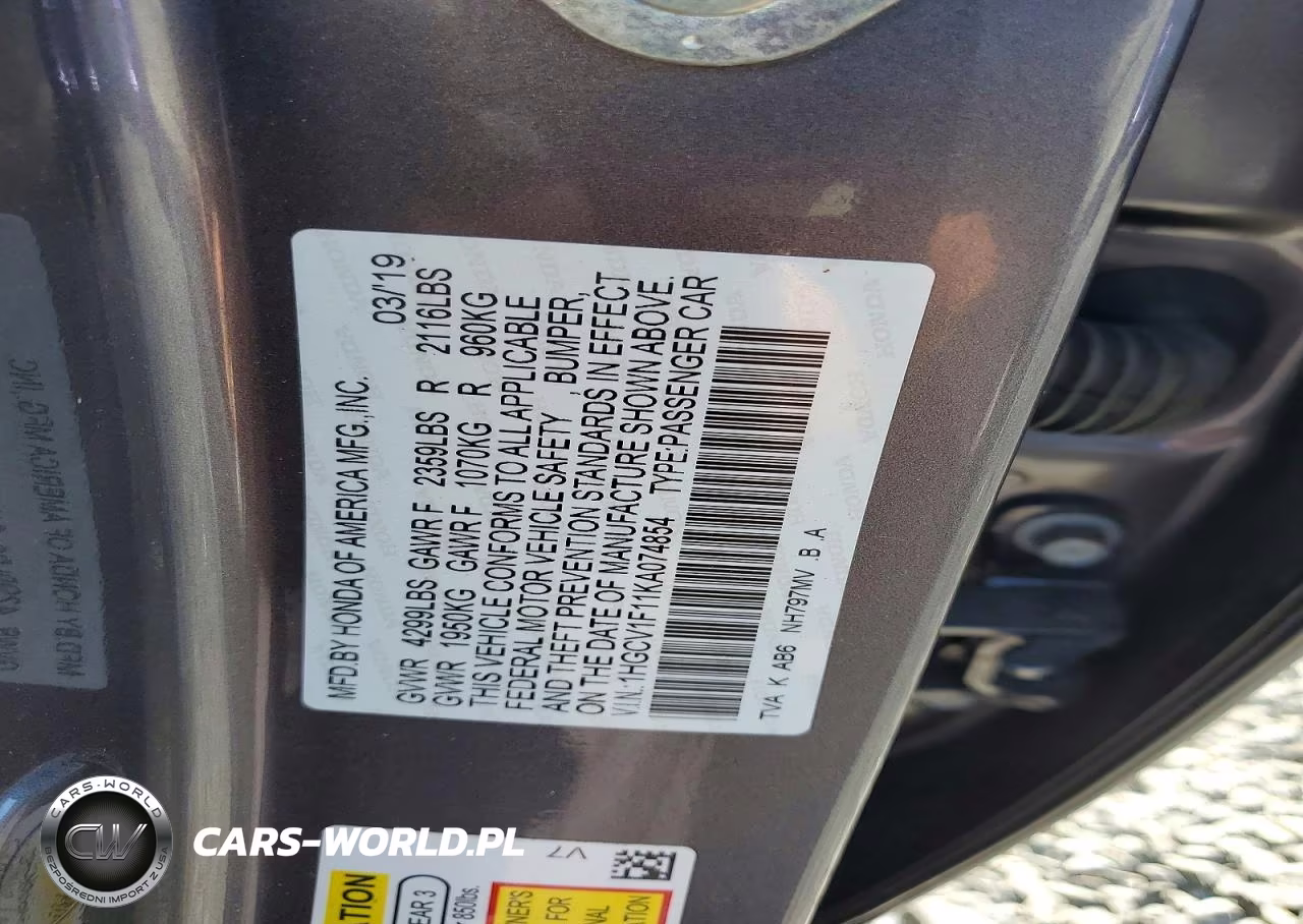 2019 Honda Accord Lx VIN:1HGCV1F11KA074854 - 12