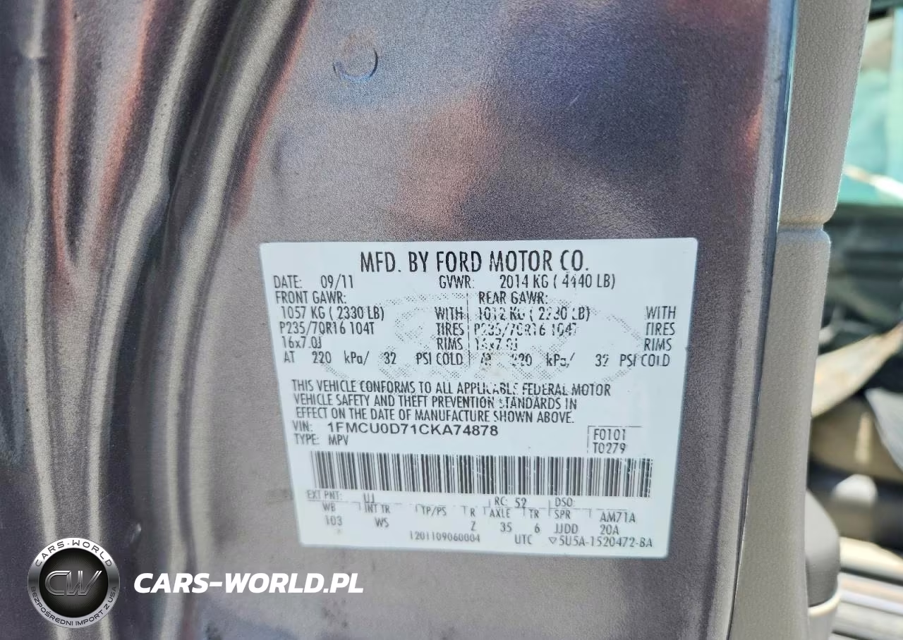 2012 Ford Escape Xlt VIN:1FMCU0D71CKA74878 - 13