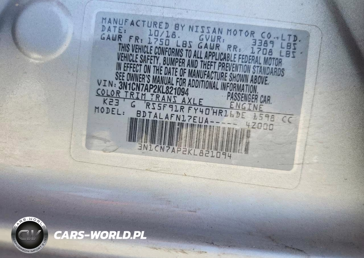 2019 Nissan Versa S VIN:3N1CN7AP2KL821094 - 13