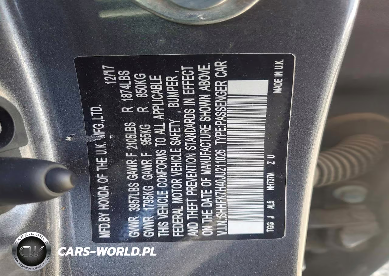2018 Honda Civic Sport VIN:SHHFK7H40JU211026 - 12