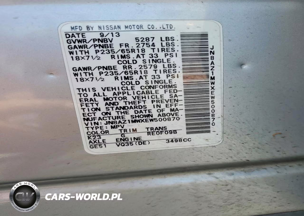 2014 Nissan Murano S VIN:JN8AZ1MWXEW500870 - 13