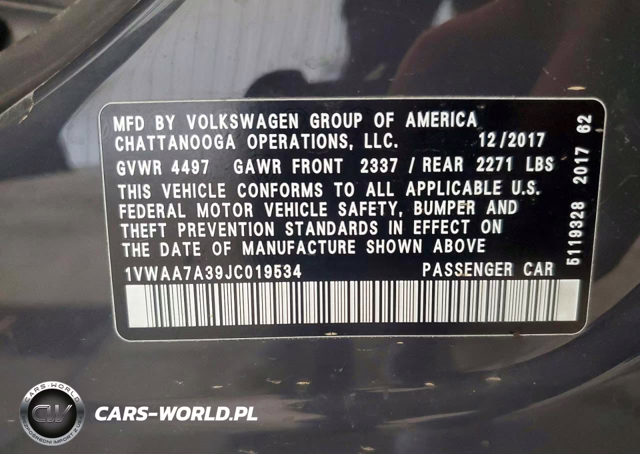 2018 Volkswagen Passat S VIN:1VWAA7A39JC019534 - 12
