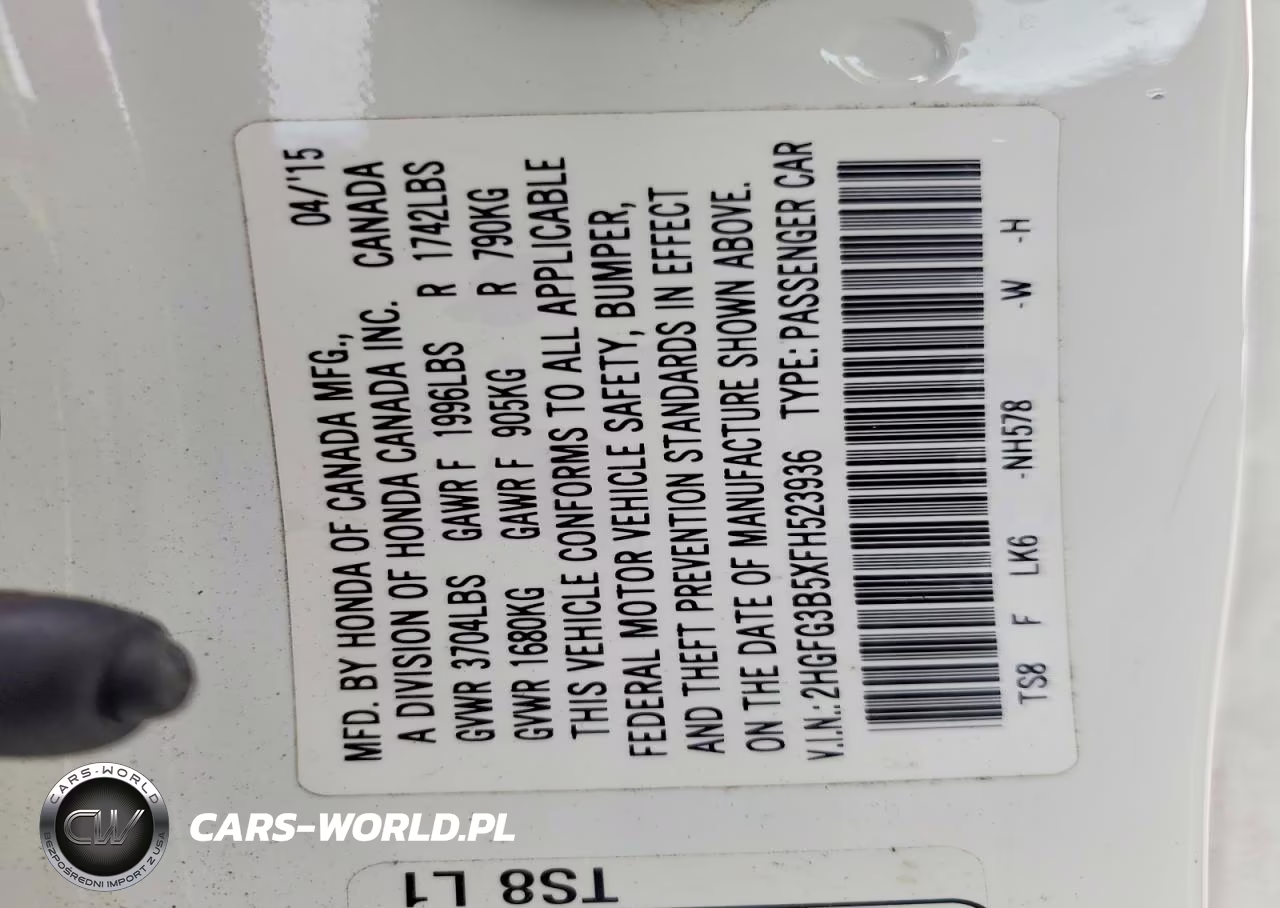 2015 Honda Civic Lx VIN:2HGFG3B5XFH523936 - 12