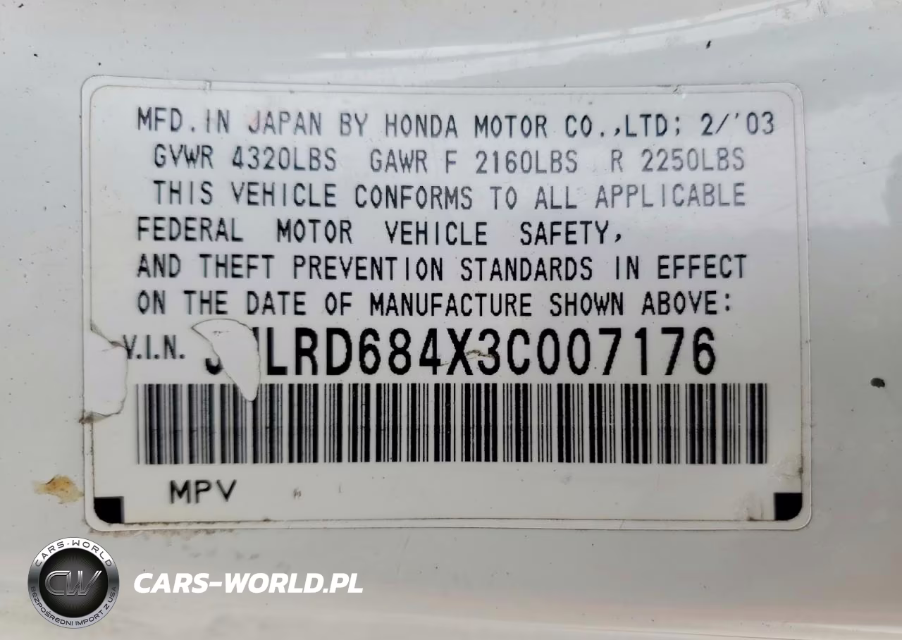 2003 Honda Cr-V Lx VIN:JHLRD684X3C007176 - 13