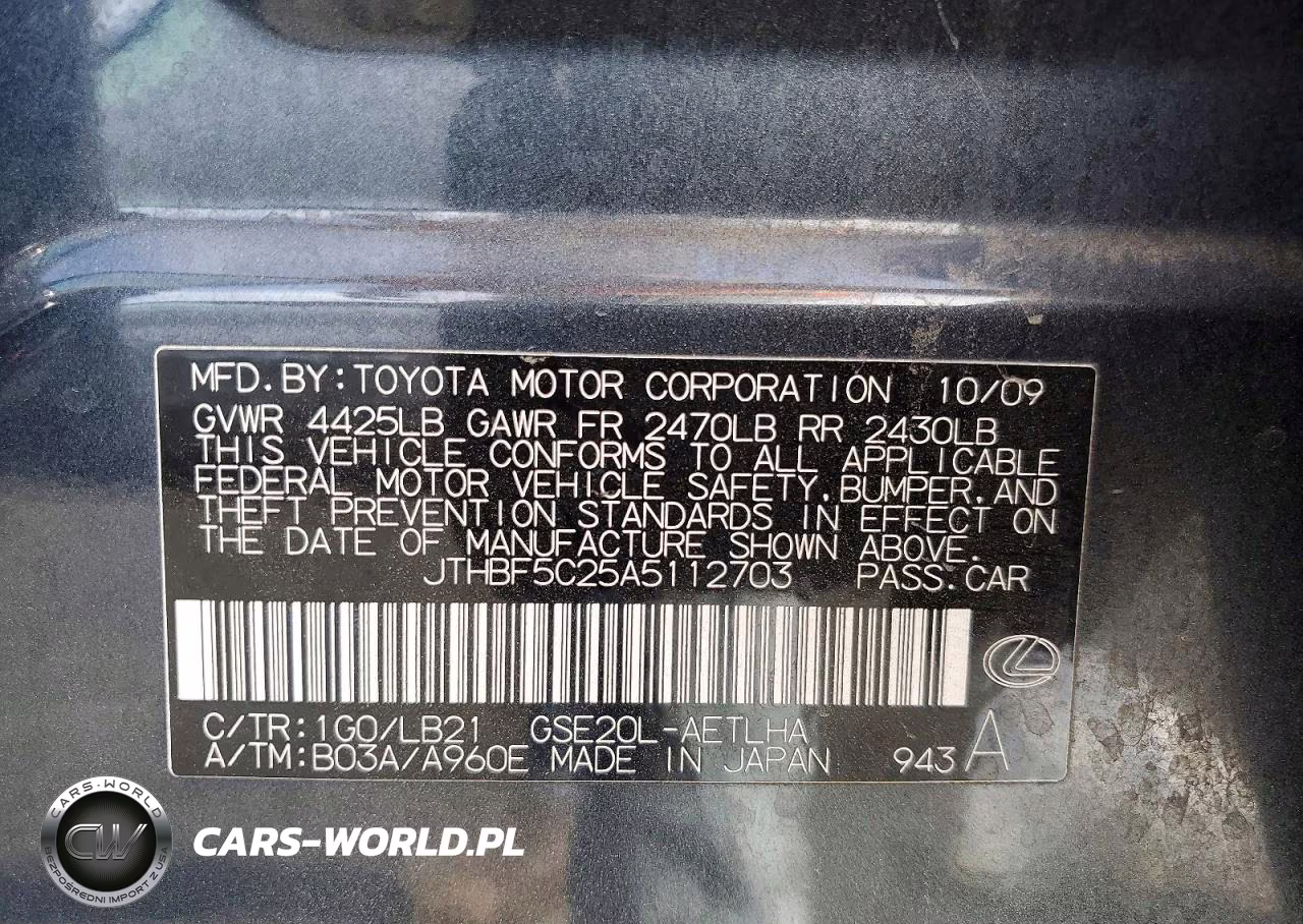 2010 Lexus Is 250 VIN:JTHBF5C25A5112703 - 12