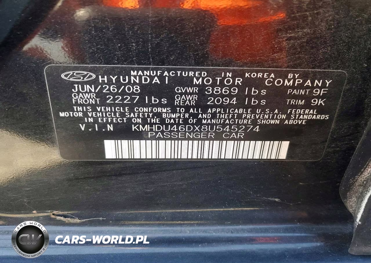 2008 Hyundai Elantra Gls VIN:KMHDU46DX8U545274 - 13