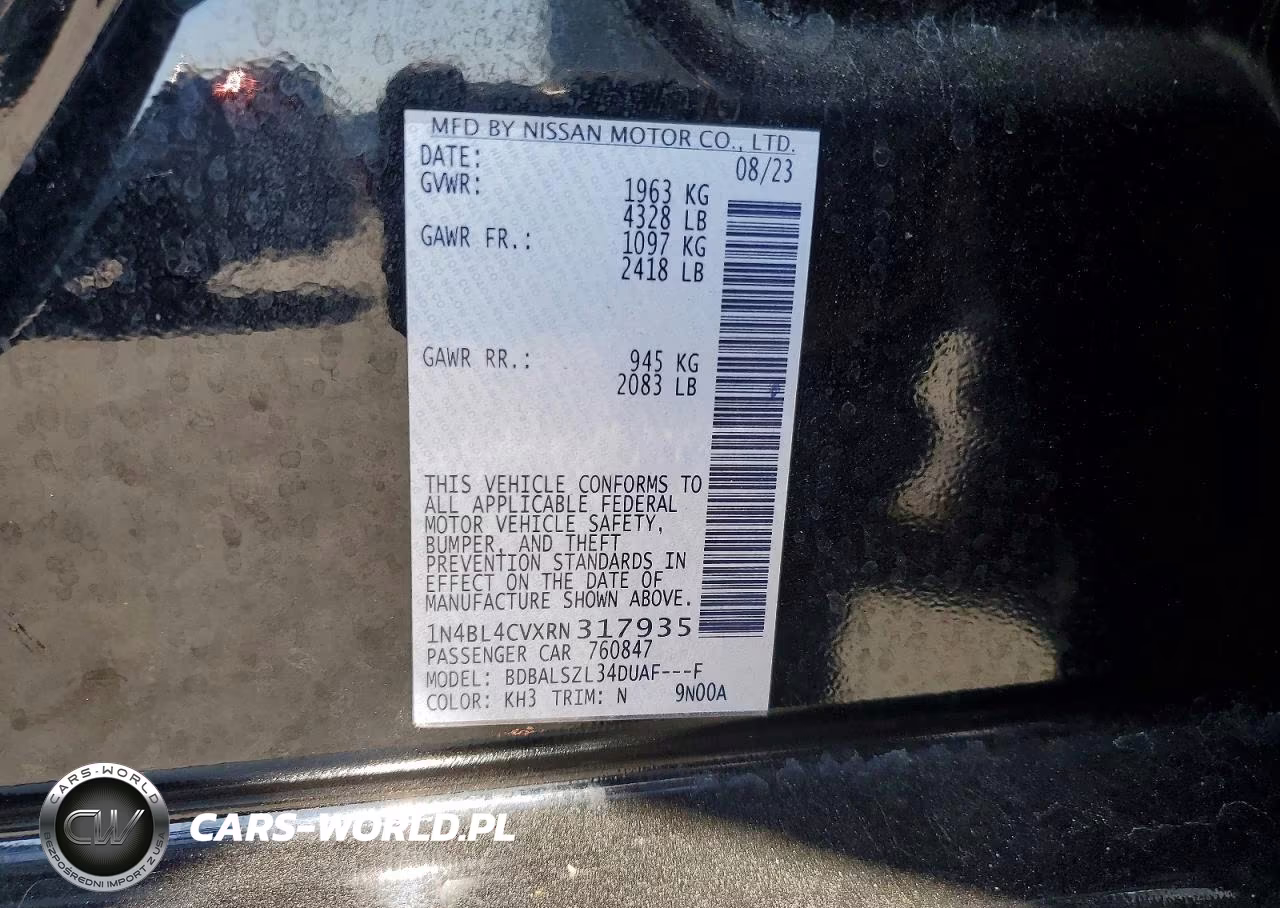2024 Nissan Altima Sr VIN:1N4BL4CVXRN317935 - 12