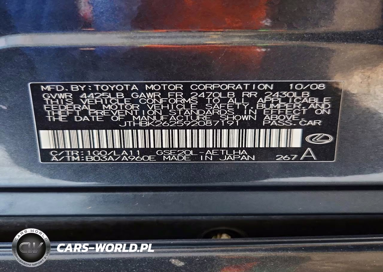 2009 Lexus Is 250 VIN:JTHBK262592087191 - 12