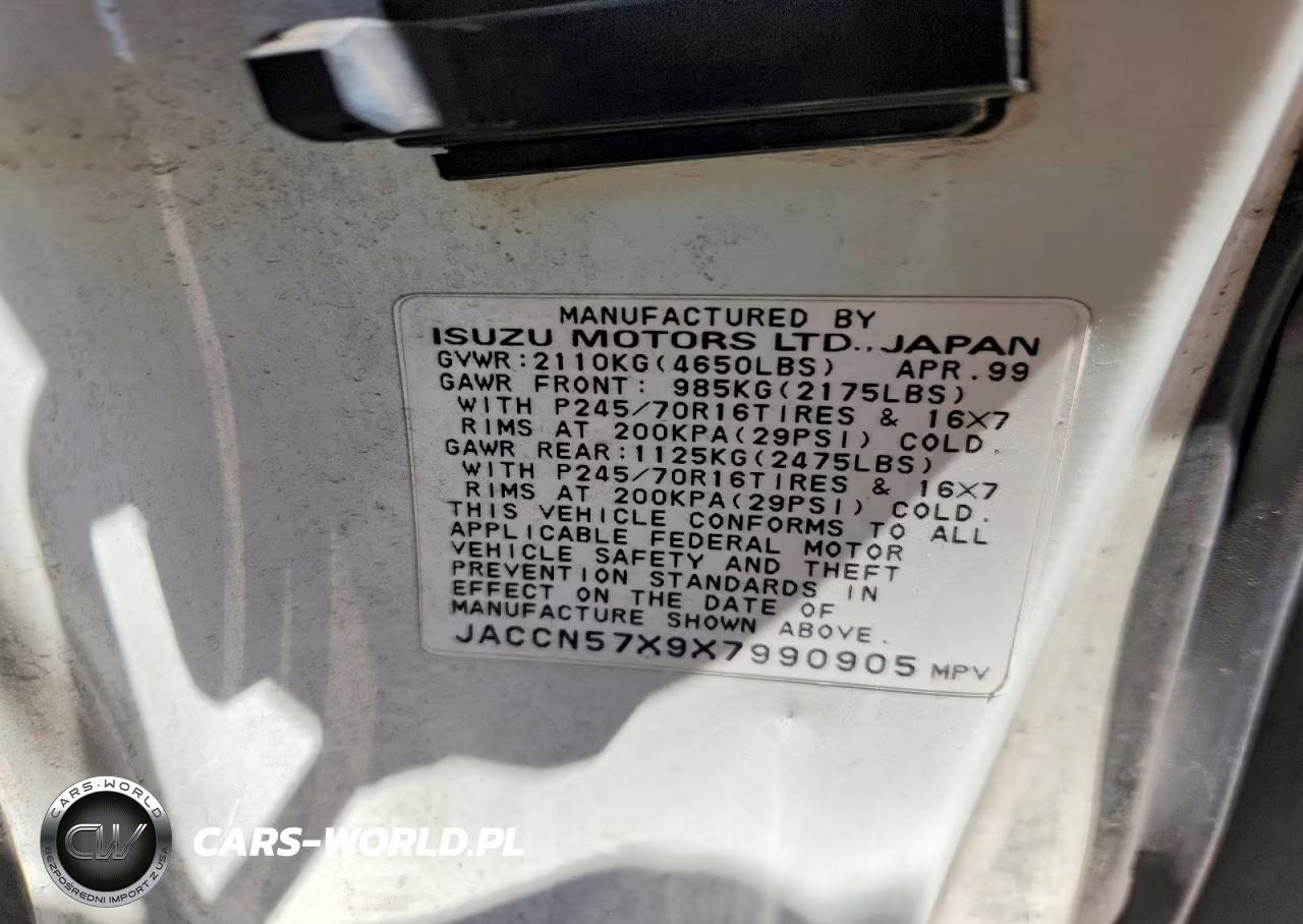 1999 Isuzu Vehicross VIN:JACCN57X9X7990905 - 12