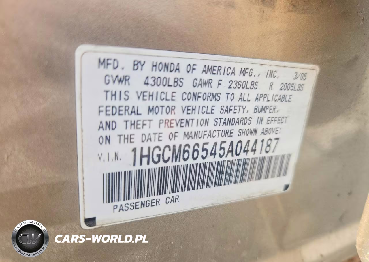 2005 Honda Accord Ex VIN:1HGCM66545A044187 - 12