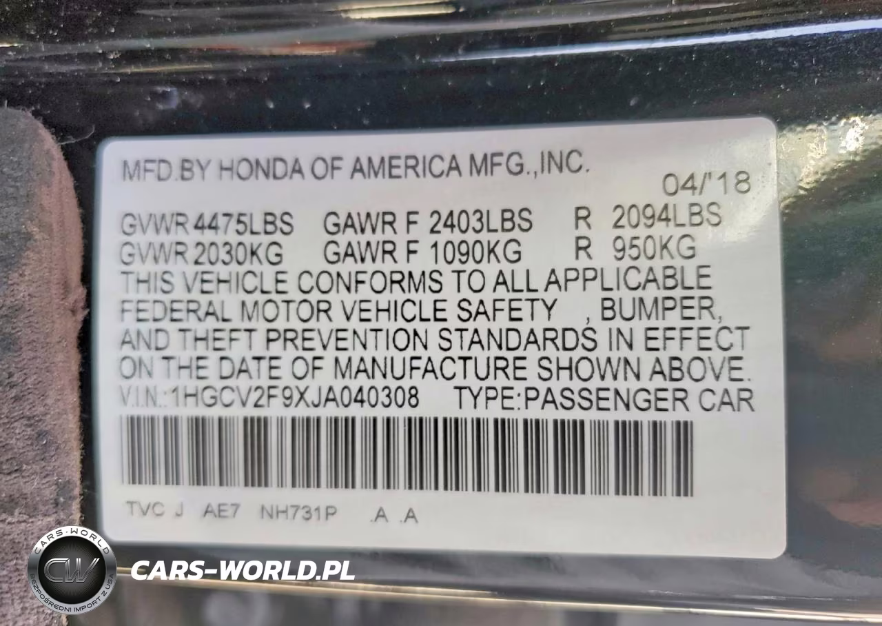 2018 Honda Accord Touring VIN:1HGCV2F9XJA040308 - 12