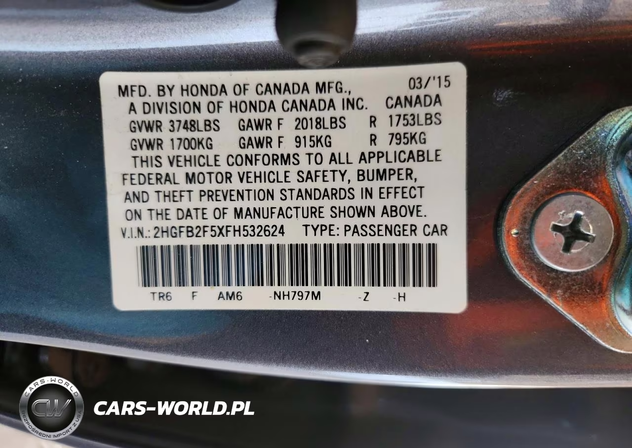 2015 Honda Civic Lx VIN:2HGFB2F5XFH532624 - 12