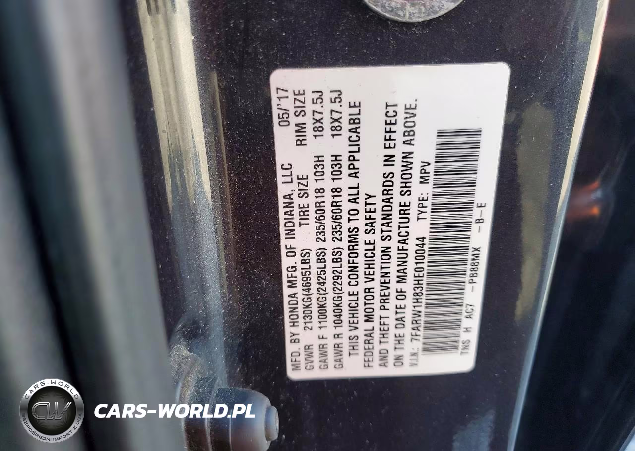 2017 Honda Cr-V Exl VIN:7FARW1H83HE010044 - 13