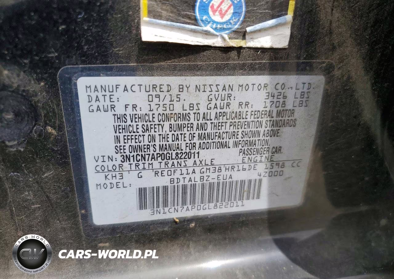 2016 Nissan Versa 1.6 Sv VIN:3N1CN7AP0GL822011 - 12