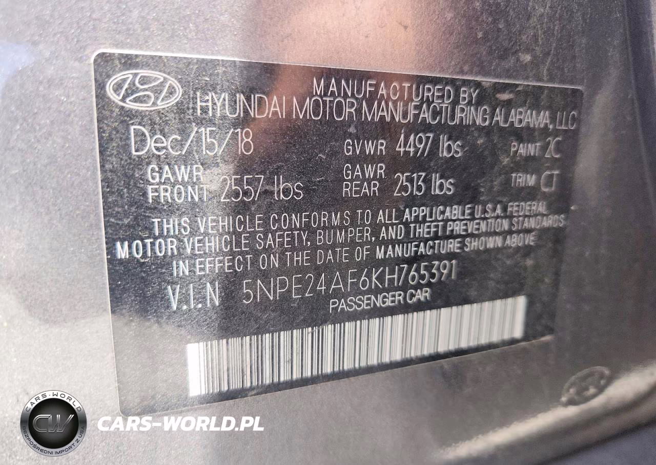2019 Hyundai Sonata Se VIN:5NPE24AF6KH765391 - 12