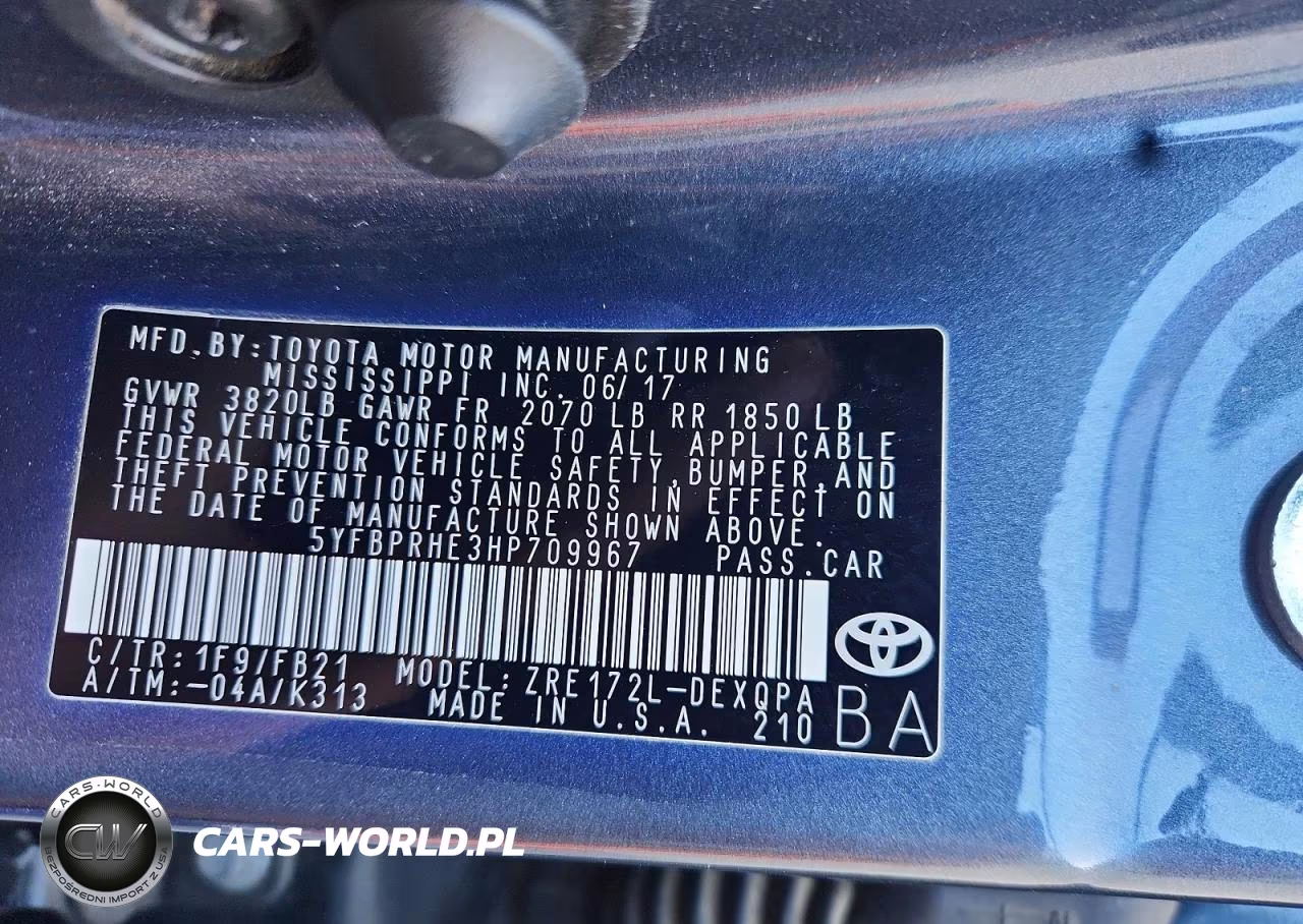 2017 Toyota Corolla Le Eco VIN:5YFBPRHE3HP709967 - 13