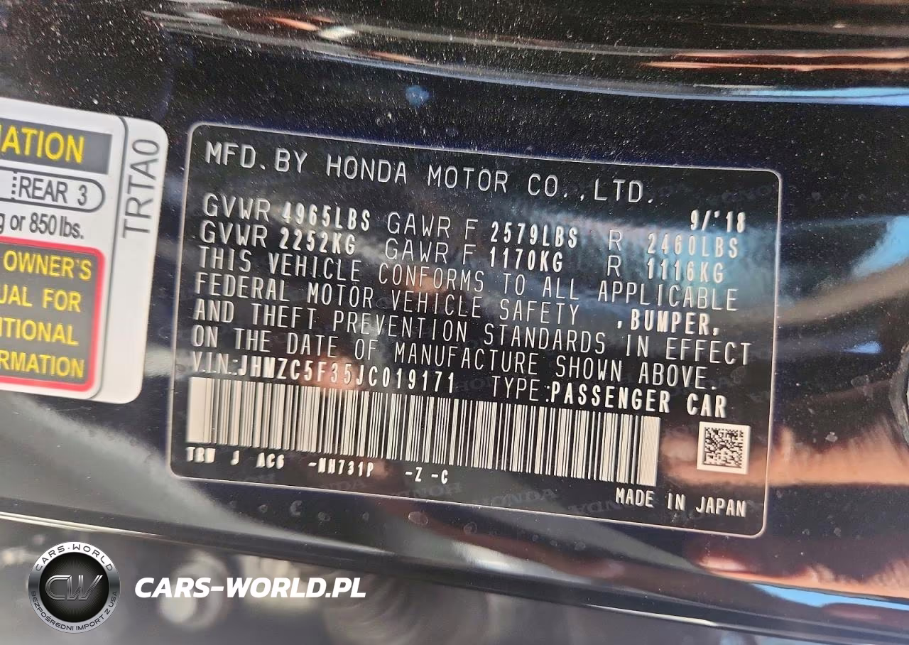 2018 Honda Clarity Touring VIN:JHMZC5F35JC019171 - 12