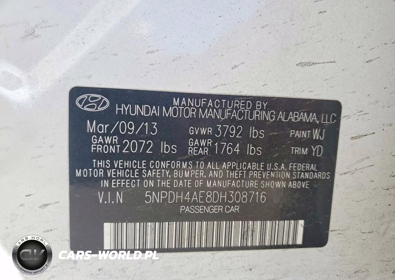 2013 Hyundai Elantra Gls VIN:5NPDH4AE8DH308716 - 12