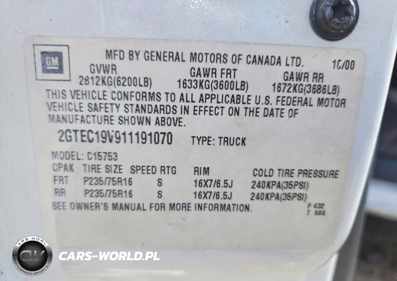 2001 GMC New Sierra C1500 VIN:2GTEC19V911191070 - 14
