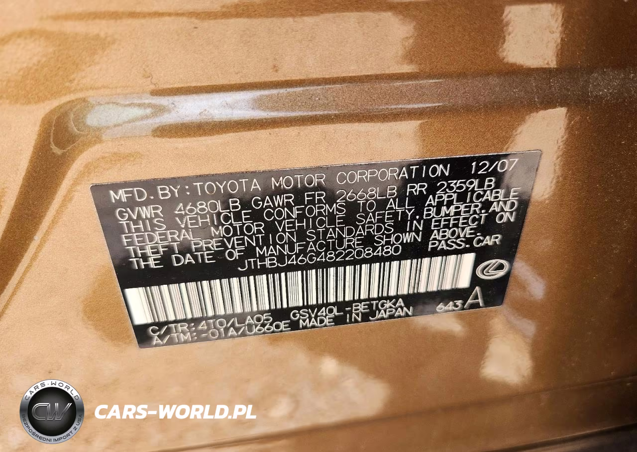 2008 Lexus Es 350 VIN:JTHBJ46G482208480 - 12