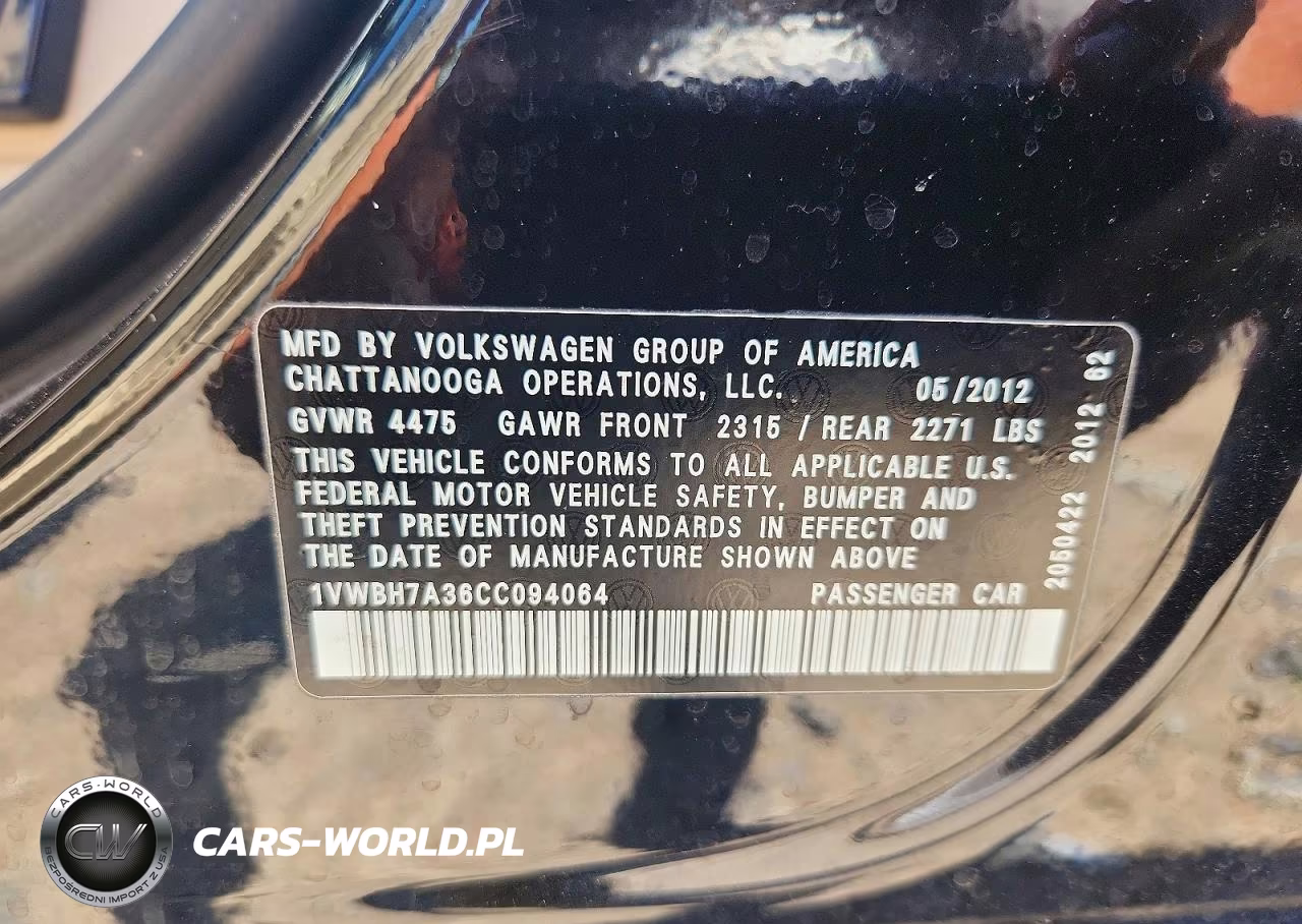 2012 Volkswagen Passat Se VIN:1VWBH7A36CC094064 - 13