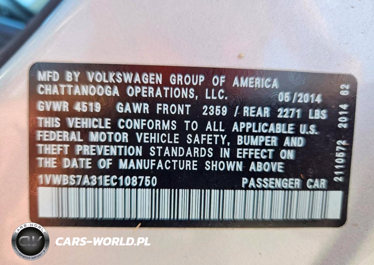 2014 Volkswagen Passat Se VIN:1VWBS7A31EC108750 - 11