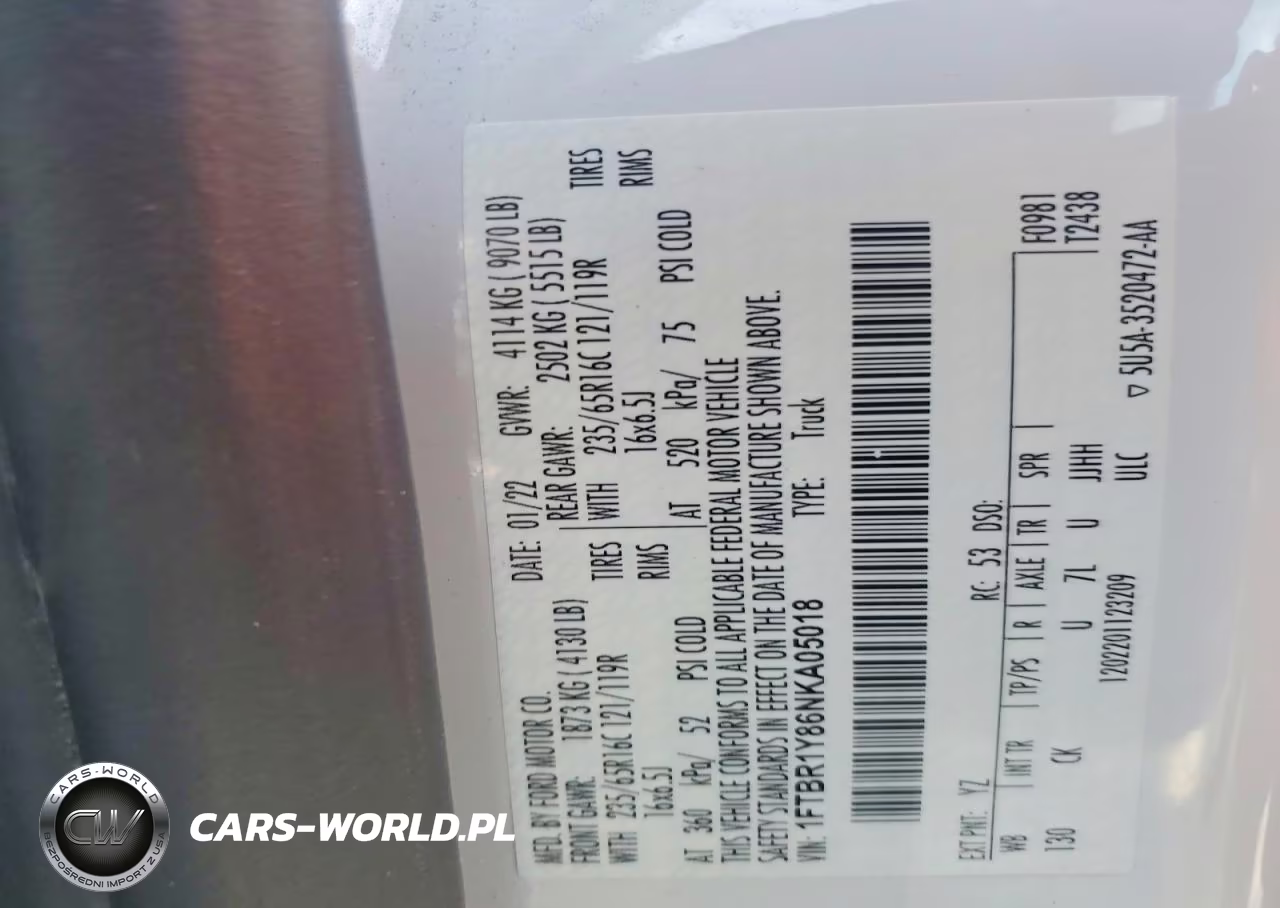 2022 Ford Transit VIN:1FTBR1Y86NKA05018 - 13
