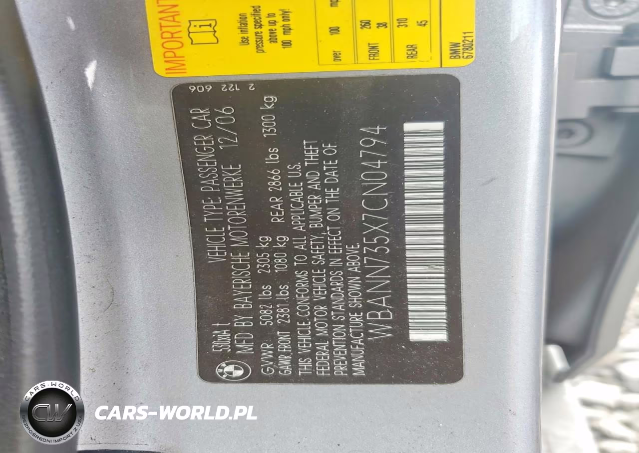 2007 BMW 530 Xit VIN:WBANN735X7CN04794 - 12