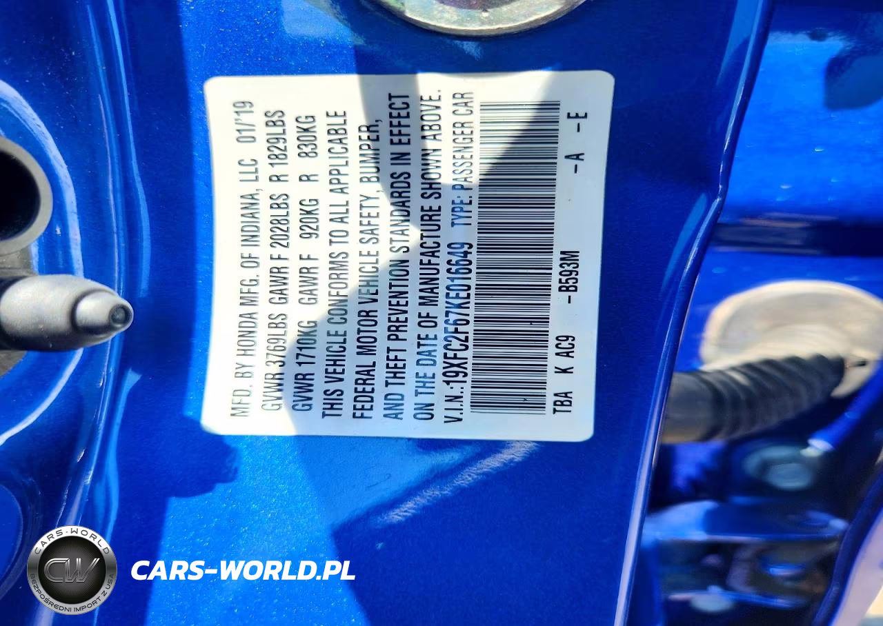 2019 Honda Civic Lx VIN:19XFC2F67KE016649 - 12
