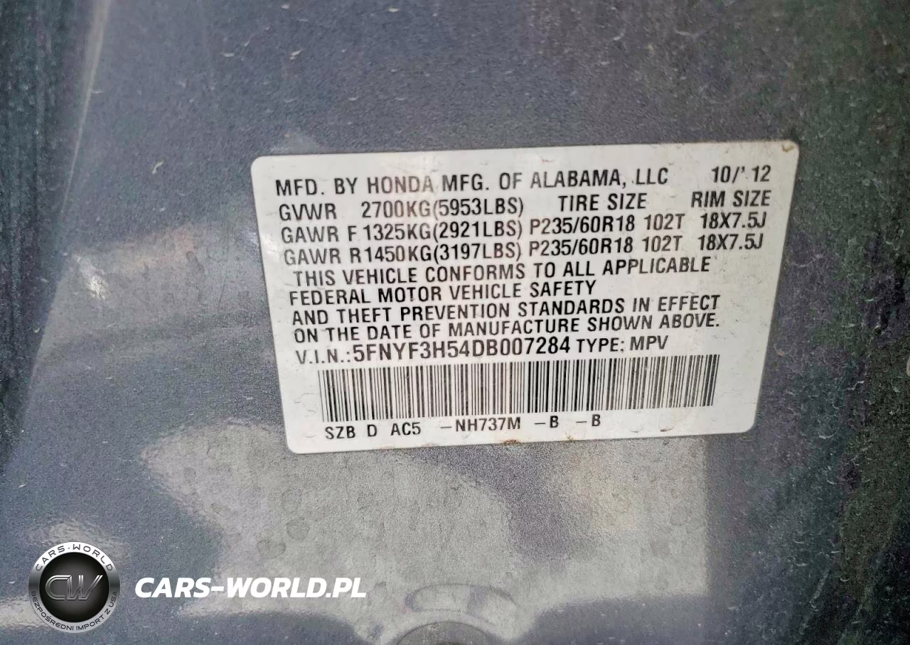 2013 Honda Pilot Exl VIN:5FNYF3H54DB007284 - 14